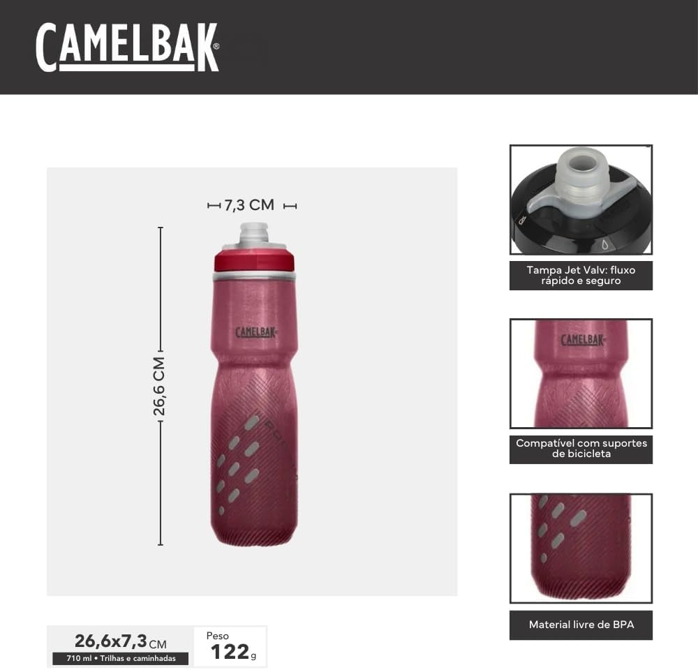 Podium Chill Bike Insulated Squeeze Water Bottle Burgunday Perforated, 24Oz